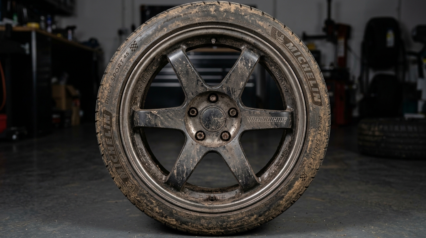 Before Wheel Detailing - Dirty brake dust covered sports wheel