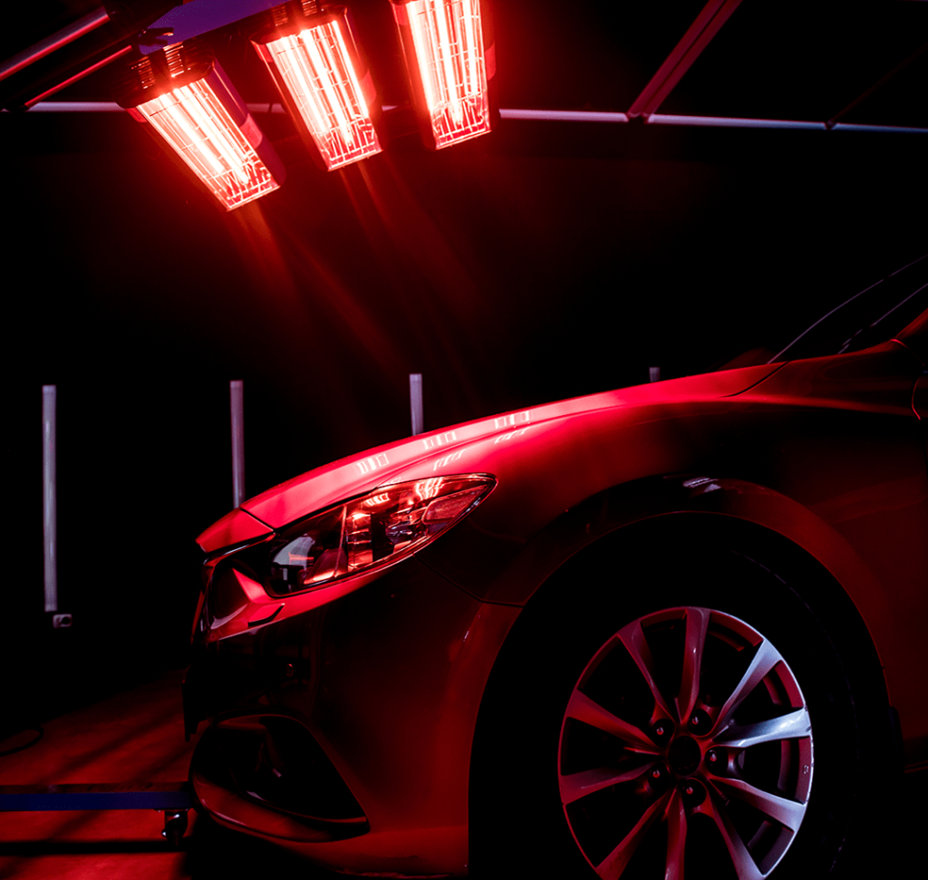 Red car prepared for professional detailing